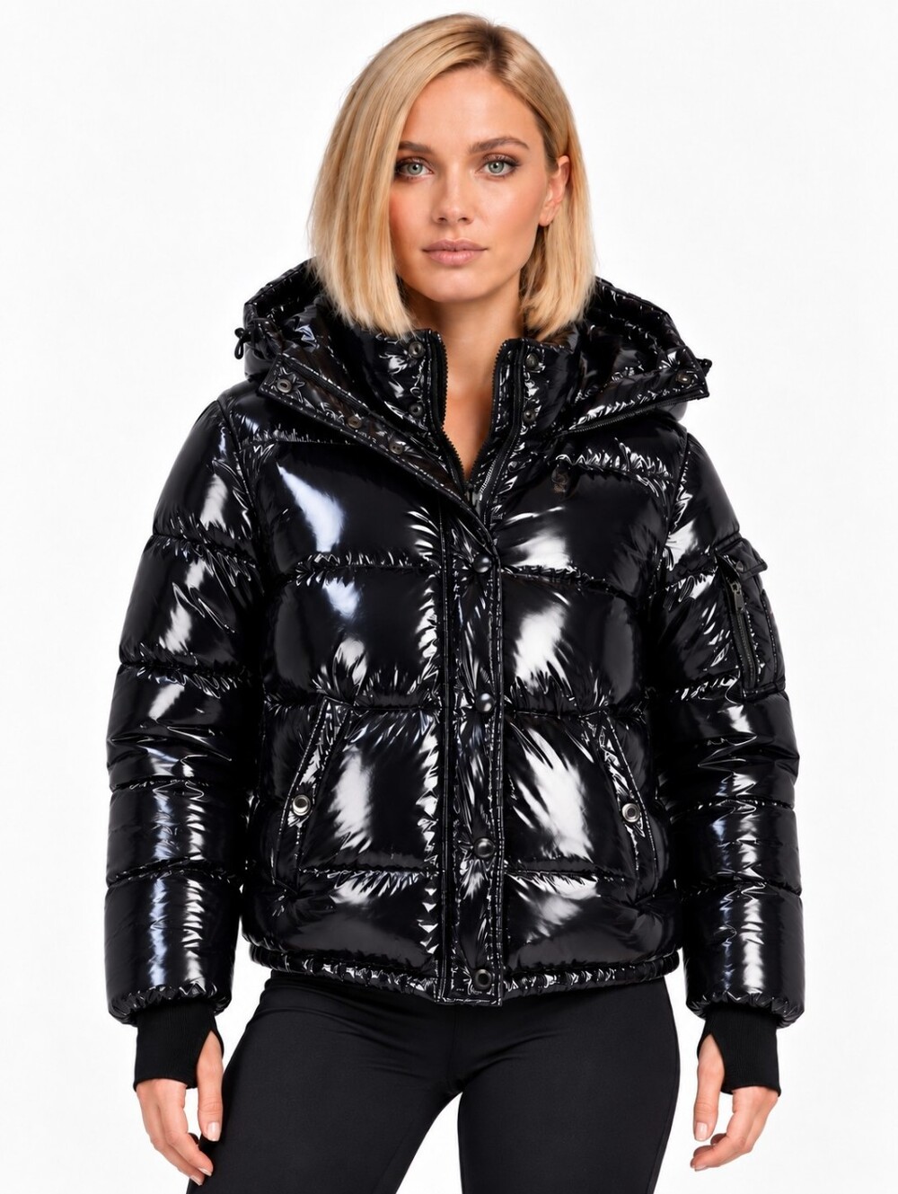 S13 New York Ella Lacquer Down Hooded Puffer Jacket Black Women’s Medium EUC